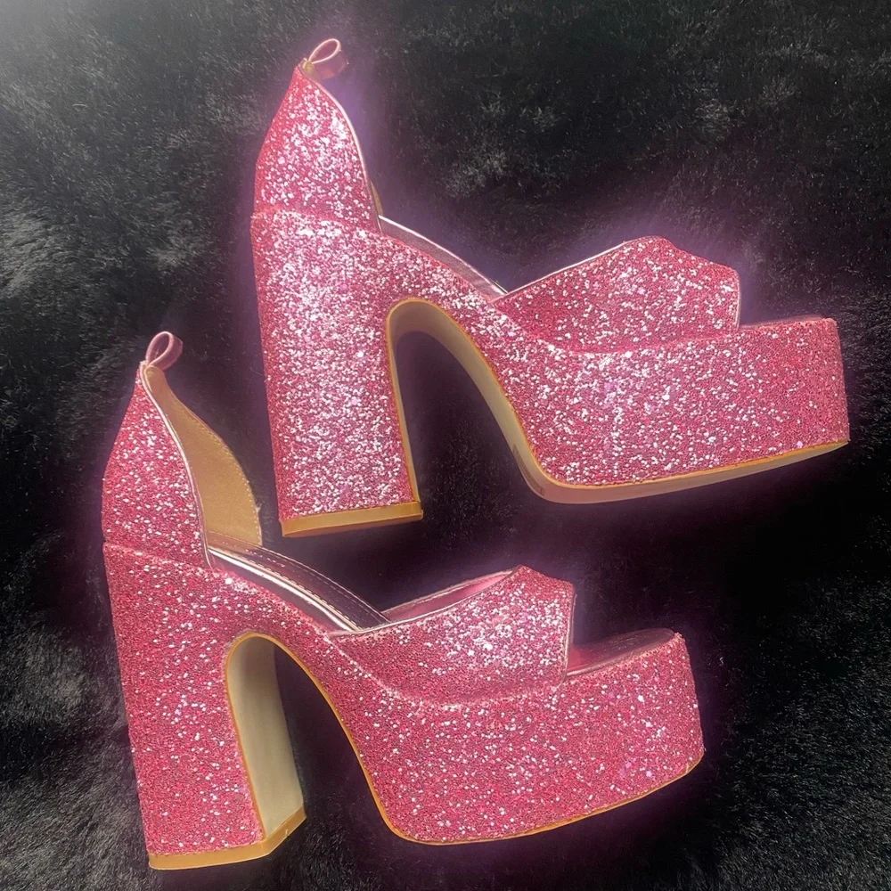 Azalea Wang Pink Bali Glittery Platform Heels Size 9 - Picture 2 of 8